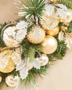 WeRChristmas Pre-Lit Decorated Wreath, Silver/Champagne/Gold, 76 Cm
