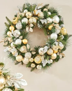 WeRChristmas Pre-Lit Decorated Wreath, Silver/Champagne/Gold, 76 Cm