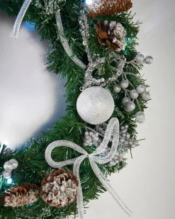 WeRChristmas Pre-Lit Decorated Wreath, Silver Ice, 60 Cm