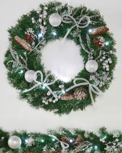 WeRChristmas Pre-Lit Decorated Wreath, Silver Ice, 60 Cm