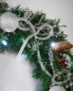 WeRChristmas Pre-Lit Decorated Wreath, Silver Ice, 60 Cm
