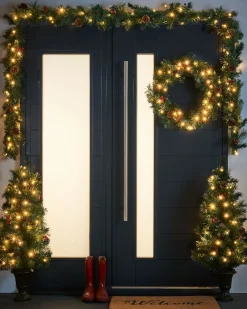WeRChristmas Pre-Lit Decorative Christmas Trees, Wreath & Garland Bundle