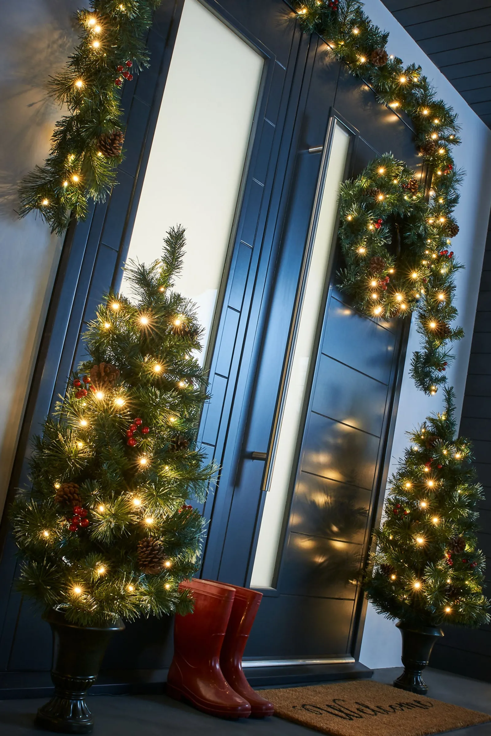 WeRChristmas Pre-Lit Decorative Christmas Trees, Wreath & Garland Bundle