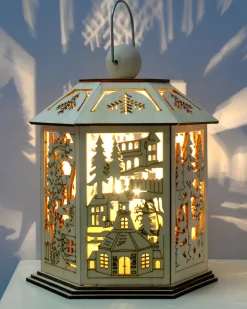 WeRChristmas Pre-Lit Decorative Wooden Lantern, 20 Cm