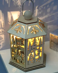 WeRChristmas Pre-Lit Decorative Wooden Lantern, 20 Cm
