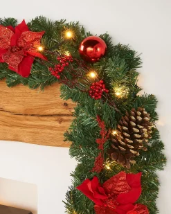 WeRChristmas Pre-Lit Extra Thick Decorated Garland, Red/Gold, 9 Ft