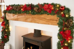 WeRChristmas Pre-Lit Extra Thick Decorated Garland, Red/Gold, 9 Ft