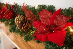 WeRChristmas Pre-Lit Extra Thick Decorated Garland, Red/Gold, 9 Ft
