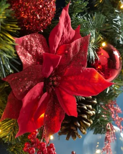 WeRChristmas Pre-Lit Extra Thick Decorated Wreath, Red/Gold, 76 Cm