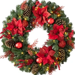 WeRChristmas Pre-Lit Extra Thick Decorated Wreath, Red/Gold, 76 Cm