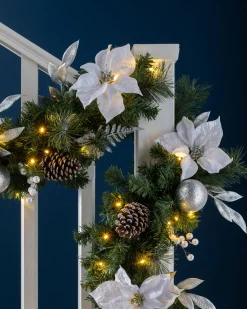 WeRChristmas Pre-Lit Extra Thick Decorated Garland, Silver/White, 9 Ft