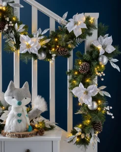 WeRChristmas Pre-Lit Extra Thick Decorated Garland, Silver/White, 9 Ft