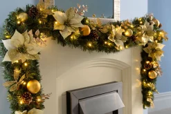 WeRChristmas Pre-Lit Extra Thick Garland, Cream/Gold, 9 Ft