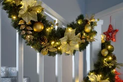 WeRChristmas Pre-Lit Extra Thick Garland, Cream/Gold, 9 Ft