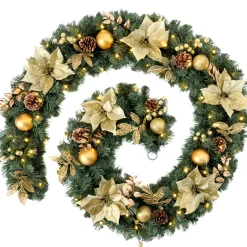 WeRChristmas Pre-Lit Extra Thick Garland, Cream/Gold, 9 Ft