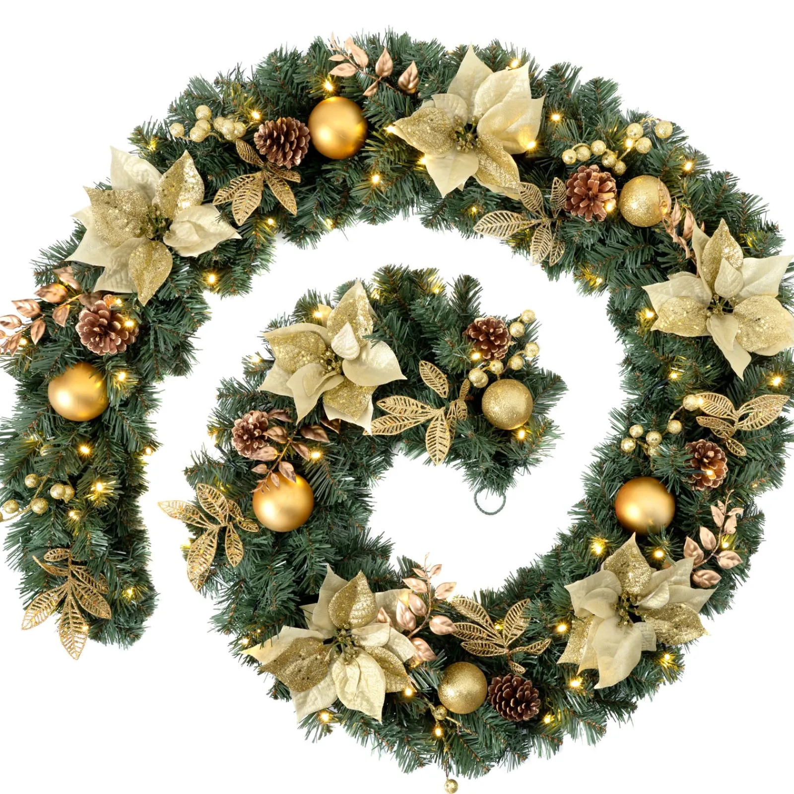 WeRChristmas Pre-Lit Extra Thick Garland, Cream/Gold, 9 Ft