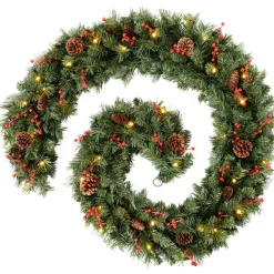 WeRChristmas Pre-Lit Extra Thick Mixed Pine Garland, Pinecones & Berries, 9 Ft