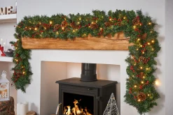 WeRChristmas Pre-Lit Extra Thick Mixed Pine Garland, Pinecones & Berries, 9 Ft