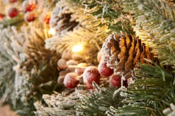 WeRChristmas Pre-Lit Extra Thick Mixed Pine Snow Flocked Garland, Pinecones & Berries, Static, 9 Ft