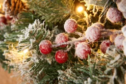 WeRChristmas Pre-Lit Extra Thick Mixed Pine Snow Flocked Garland, Pinecones & Berries, Static, 9 Ft