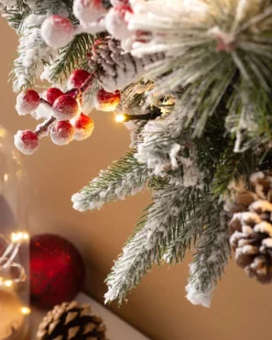 WeRChristmas Pre-Lit Extra Thick Mixed Pine Snow Flocked Wreath, Pinecones & Berries, 76 Cm