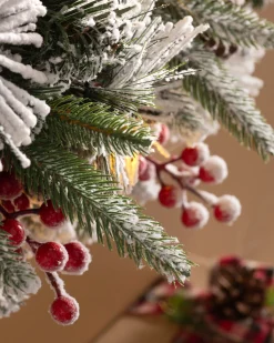 WeRChristmas Pre-Lit Extra Thick Mixed Pine Snow Flocked Wreath, Pinecones & Berries, 76 Cm