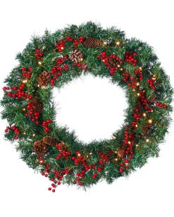 WeRChristmas Pre-Lit Extra Thick Wreath, Pinecones & Berries, 76 Cm