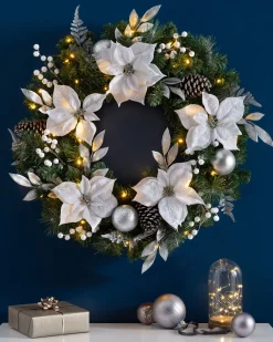 WeRChristmas Pre-Lit Extra Thick Wreath, Silver/White, 76 Cm