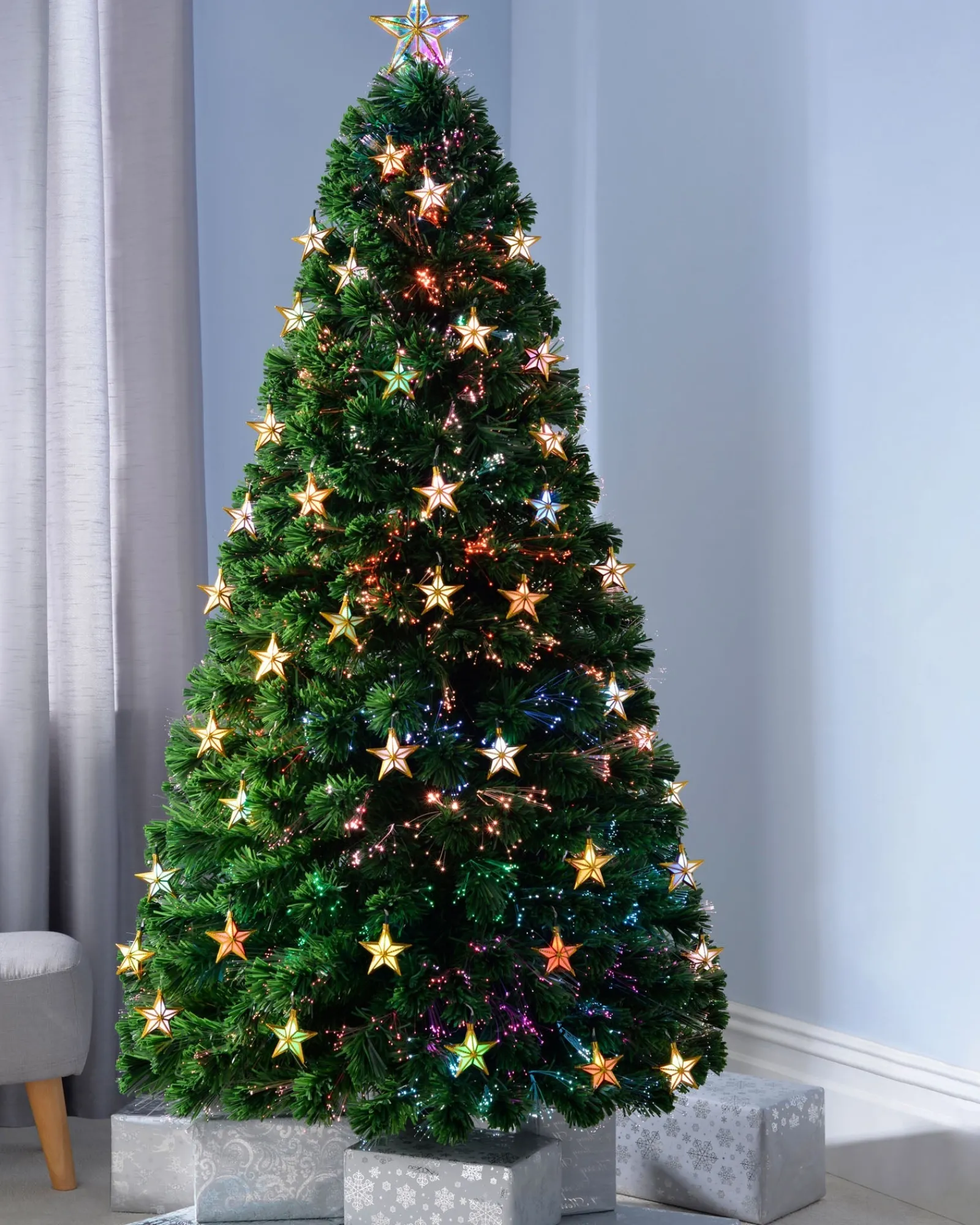 WeRChristmas Pre-Lit Fibre Optic Christmas Tree With Tree Topper, 7 Ft