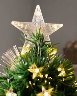 WeRChristmas Pre-Lit Fibre Optic Pencil Christmas Tree With Warm White LED Stars, 5 Ft