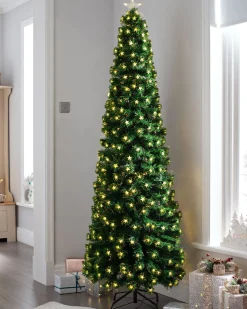 WeRChristmas Pre-Lit Fibre Optic Pencil Christmas Tree With Warm White LED Stars, 5 Ft
