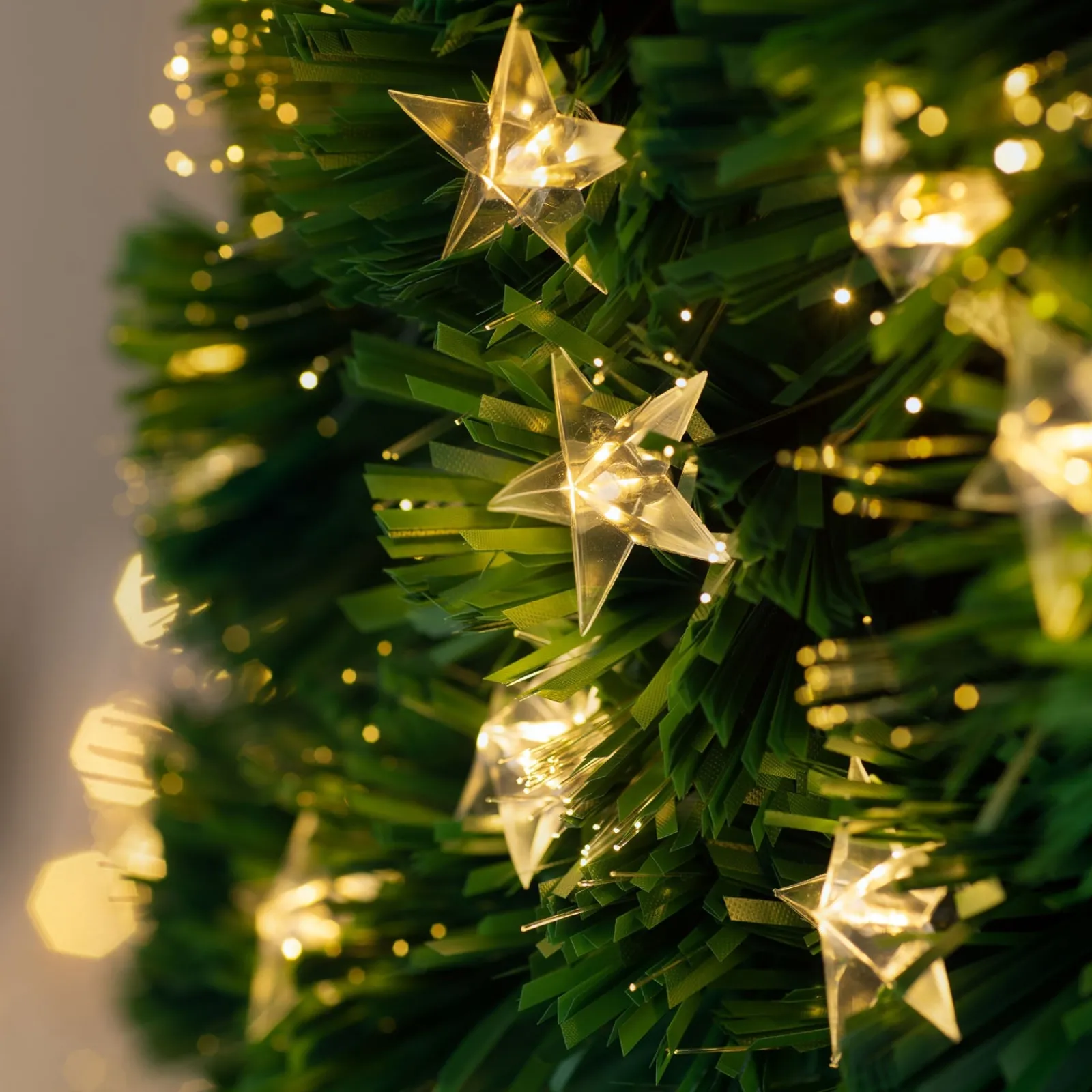 WeRChristmas Pre-Lit Fibre Optic Pencil Christmas Tree With Warm White LED Stars, 5 Ft