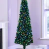 WeRChristmas Pre-Lit Fibre Optic Pencil Christmas Tree With Multi-Coloured LED Stars, 5 Ft