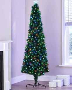 WeRChristmas Pre-Lit Fibre Optic Pencil Christmas Tree With Multi-Coloured LED Stars, 6 Ft