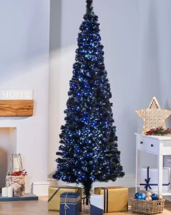 WeRChristmas Pre-Lit Fibre Optic Slim Black Christmas Tree, 5 Ft