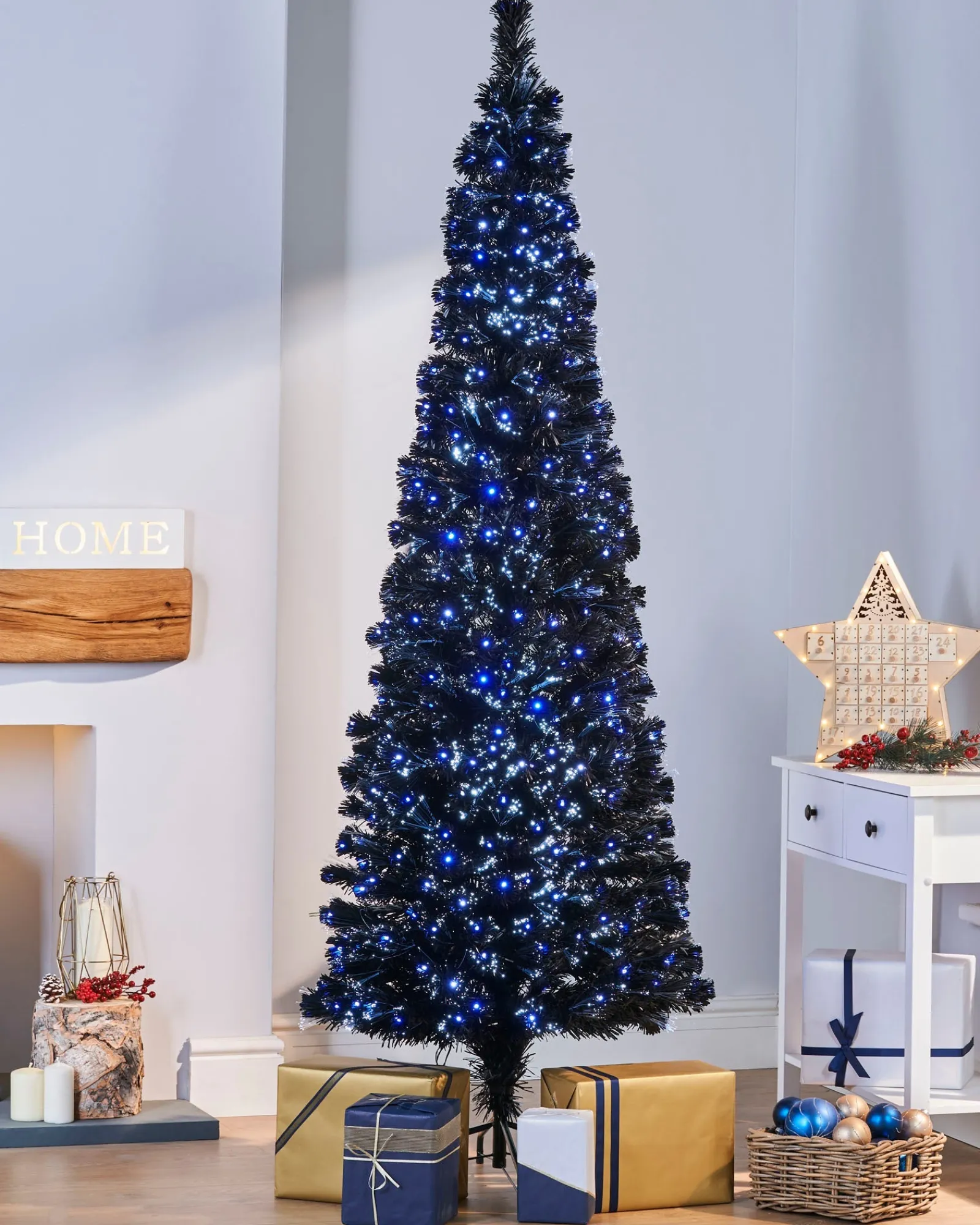 WeRChristmas Pre-Lit Fibre Optic Slim Black Christmas Tree, 6 Ft