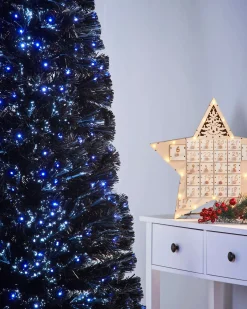WeRChristmas Pre-Lit Fibre Optic Slim Black Christmas Tree, 6 Ft