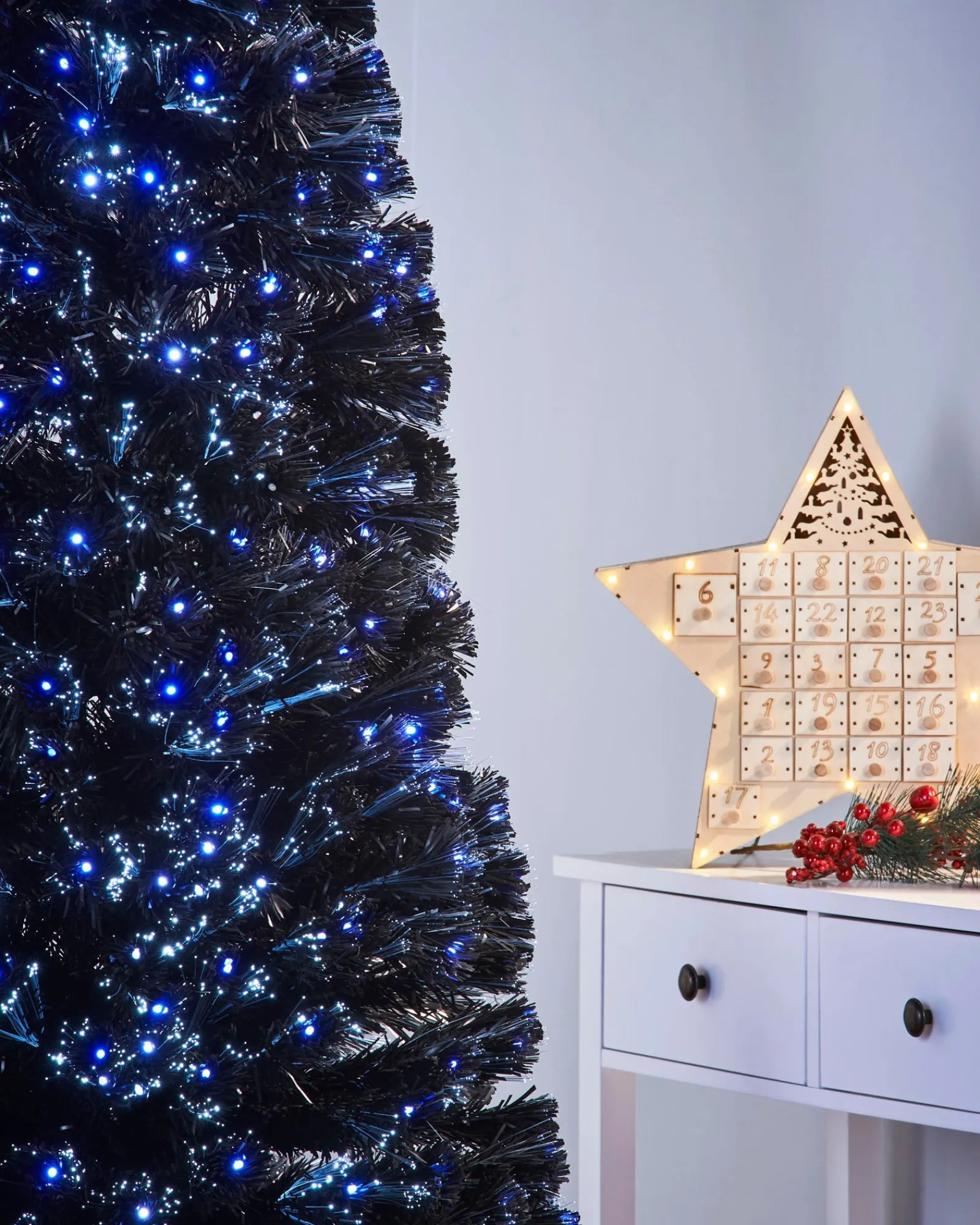 WeRChristmas Pre-Lit Fibre Optic Slim Black Christmas Tree, 6 Ft