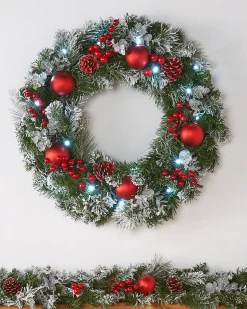WeRChristmas Pre-Lit Frosted Decorated Wreath, 60 Cm
