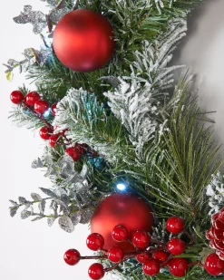 WeRChristmas Pre-Lit Frosted Decorated Wreath, 60 Cm