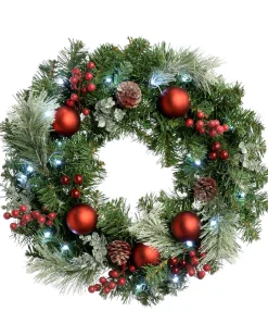WeRChristmas Pre-Lit Frosted Decorated Wreath, 60 Cm