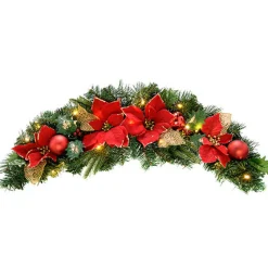 WeRChristmas Pre-Lit Frosted Decorated Arch Garland With 20 Warm White LEDs, Red/Gold, 3 Ft