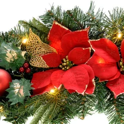 WeRChristmas Pre-Lit Frosted Decorated Arch Garland With 20 Warm White LEDs, Red/Gold, 3 Ft