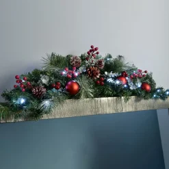 WeRChristmas Pre-Lit Frosted Decorated Arch Garland With 20 Cool White LEDs, 3 Ft