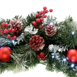 WeRChristmas Pre-Lit Frosted Decorated Arch Garland With 20 Cool White LEDs, 3 Ft