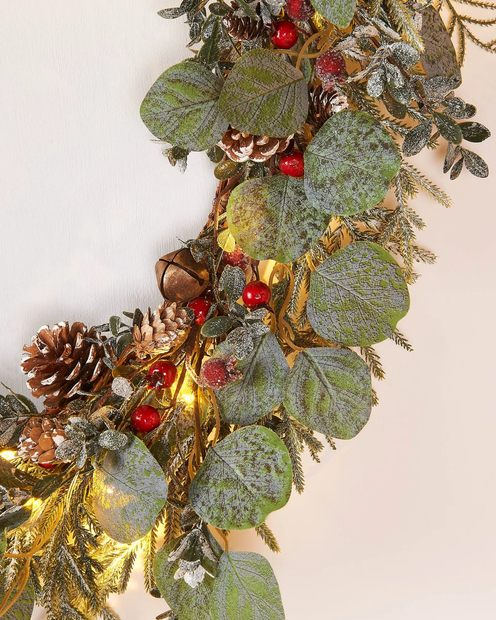 WeRChristmas Pre-Lit Frosted Eucalyptus Wreath, Pinecones & Berries, 76 Cm