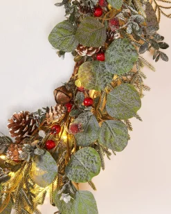 WeRChristmas Pre-Lit Frosted Eucalyptus Wreath, Pinecones & Berries, 76 Cm