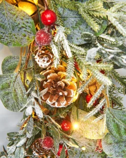WeRChristmas Pre-Lit Frosted Eucalyptus Wreath, Pinecones & Berries, 76 Cm