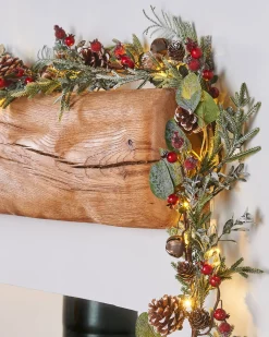 WeRChristmas Pre-Lit Frosted Eucalyptus Garland, Pinecones & Berries, 9 Ft
