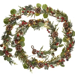 WeRChristmas Pre-Lit Frosted Eucalyptus Garland, Pinecones & Berries, 9 Ft